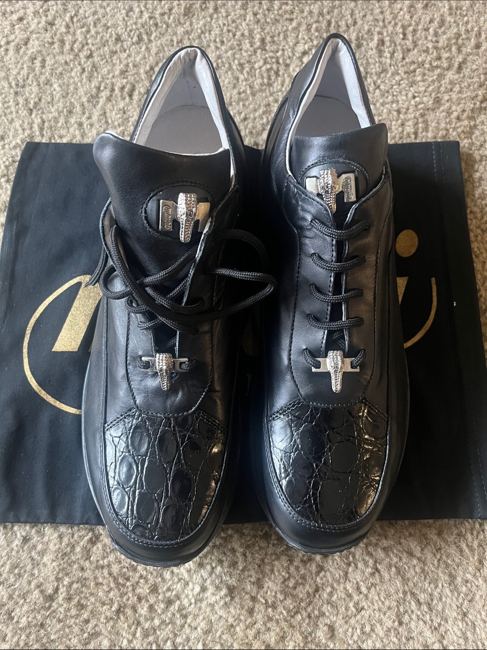 Mauri Black Leather Sneakers with alligator tips